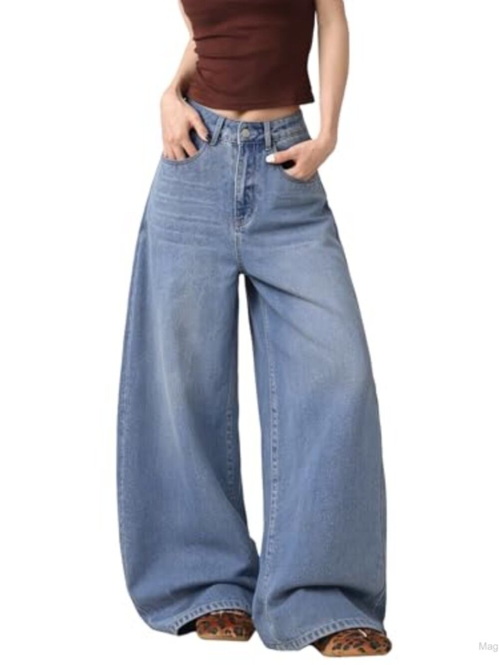 Womens Wide Leg Boyfriend Jeans Mid Rise Denim Pants